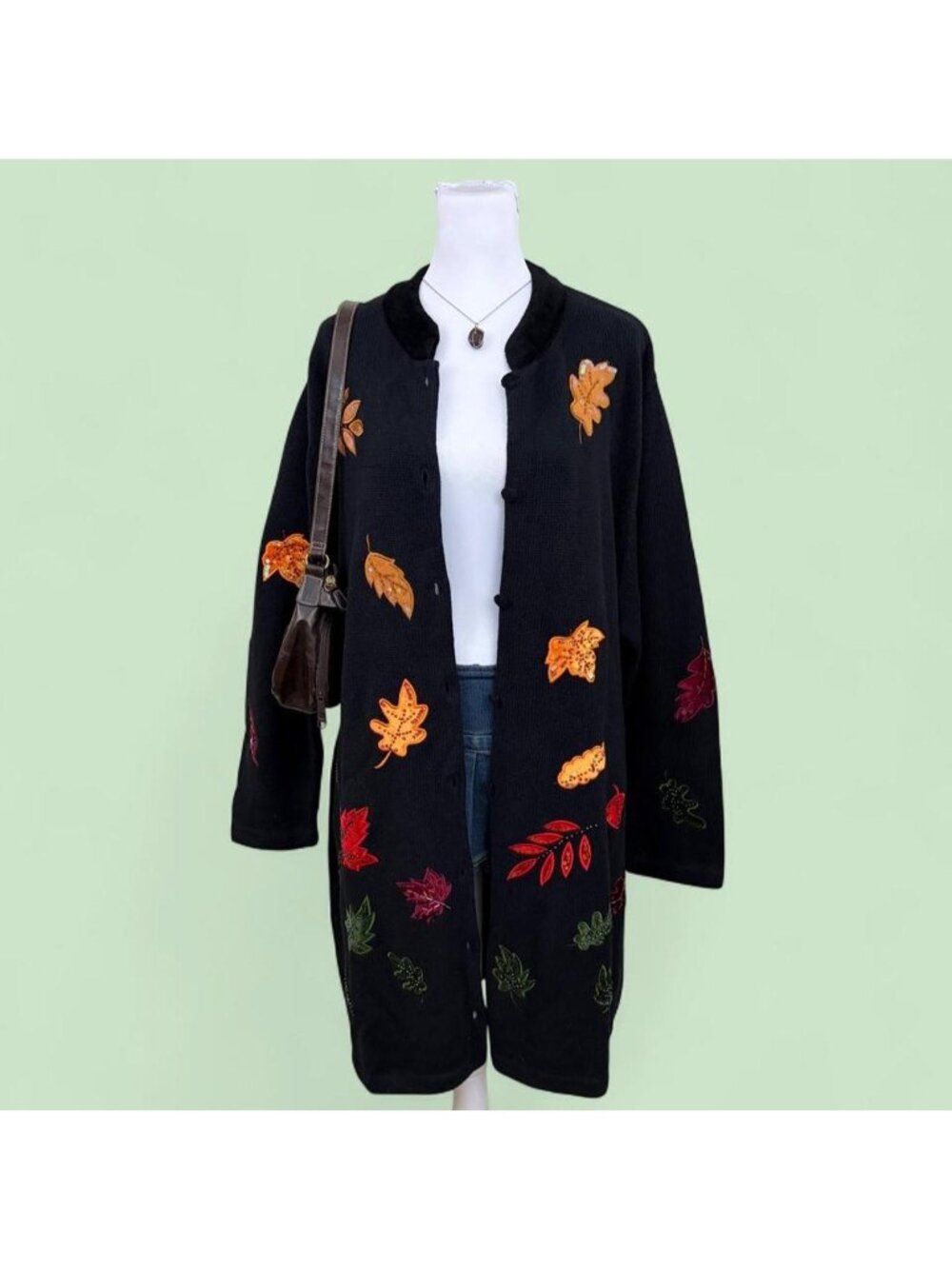 90s fall leaves autumnal plus size long line cardigan